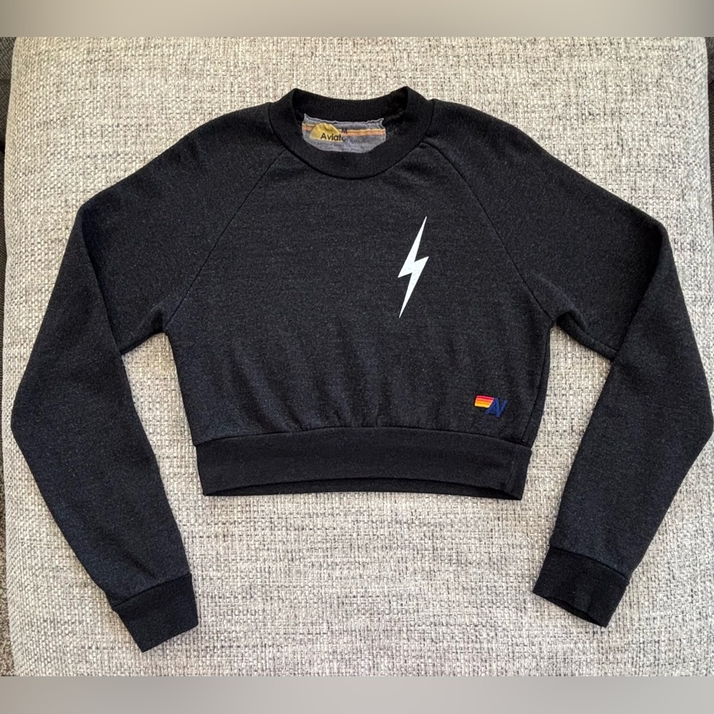 Aviator Nation Black ⚡️ Bolt Crop  Sweatshirt Size Medium (Fits Like Small)
